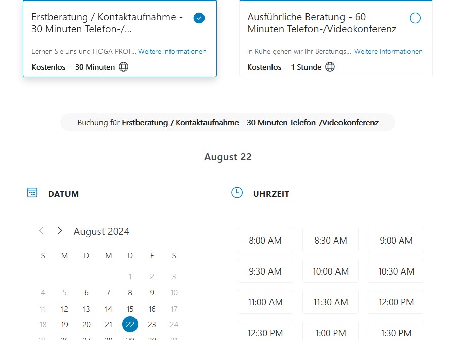 Terminbuchung Versicherungsberatung Hotel